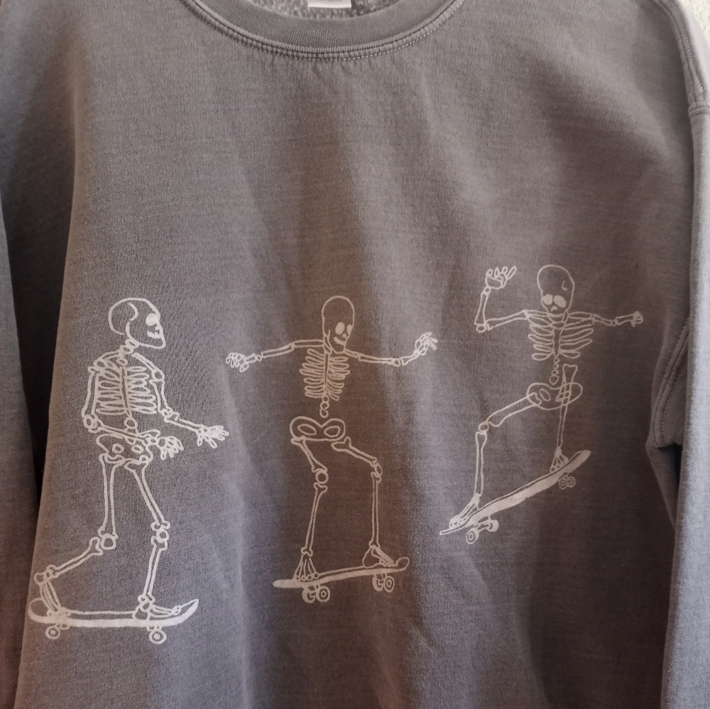 Project Social❤Urban Outfitters Whimsigoth Baggy Skeleton Skater Grey Sweatshirt - Picture 5 of 8